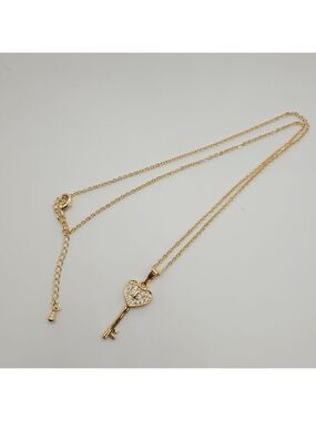 Gold Toned Cubic Zirconia Key Necklace